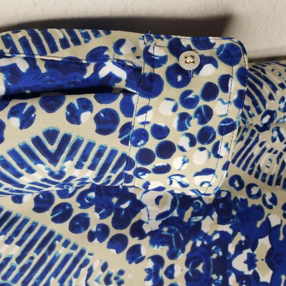 Cabi Women's Sz M  Blue Mosaic Geo Print Convertible Shirt Dress (1685) - Picture 7 of 8